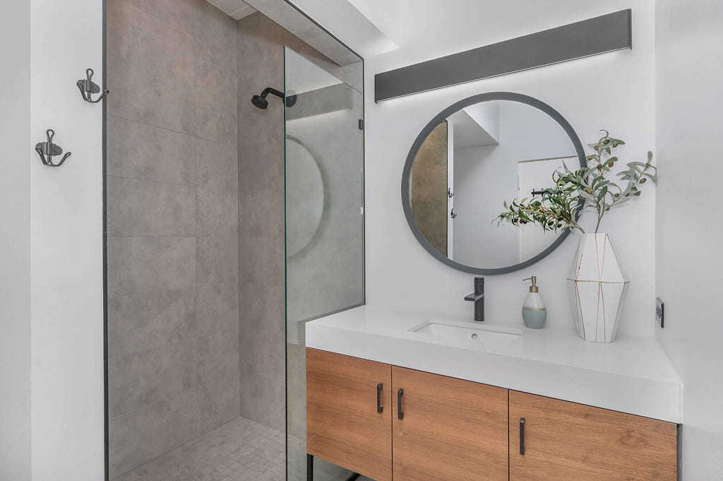 wall-hung vanity in small bathroom renovation Melbourne