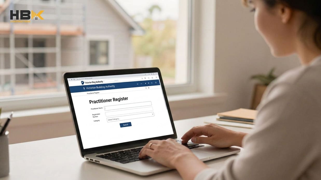 Victorian Building Authority registration check for a home renovation contractor