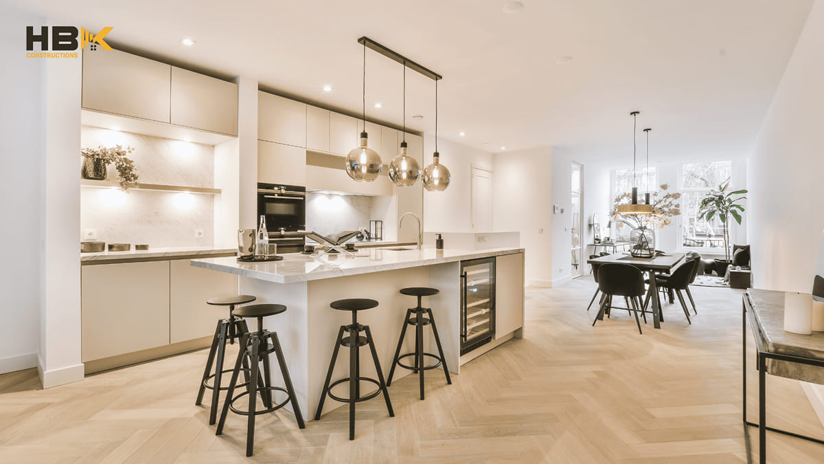 hybrid timber-look flooring in an open-plan Melbourne kitchen