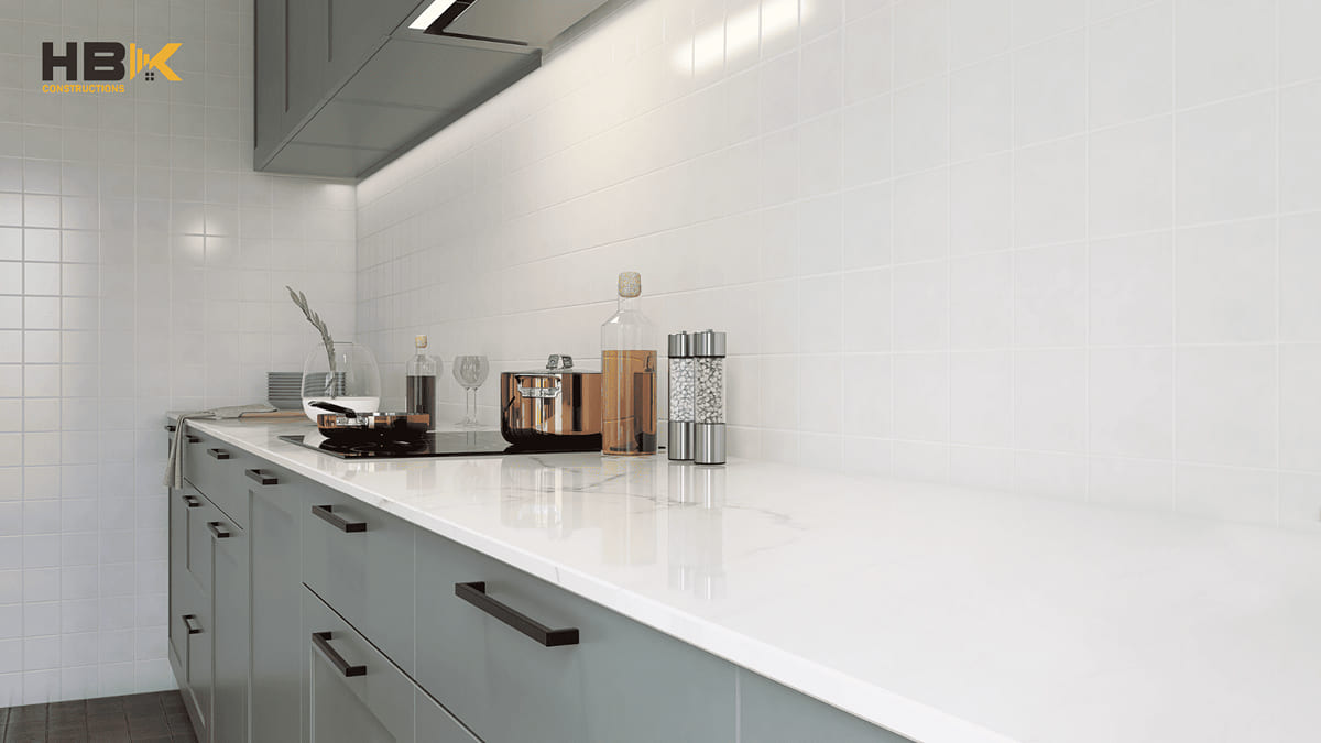 tiled splashback behind a Melbourne kitchen cooktop