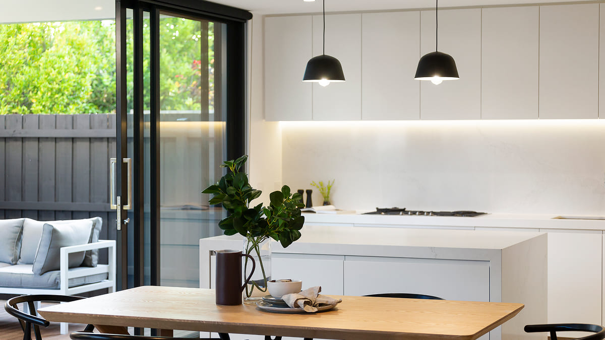 LED downlights and pendant lighting in a Melbourne kitchen