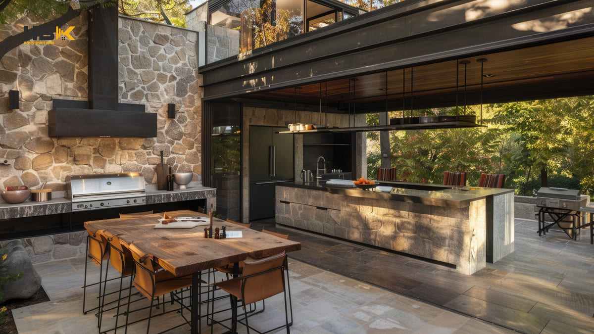 built-in outdoor kitchen under a pergola in Melbourne