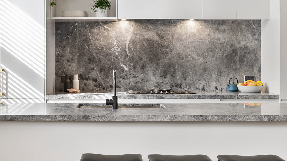 feature stone island in a budget Melbourne kitchen