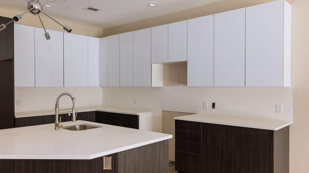 flat-pack laminate kitchen cabinetry installed in Melbourne