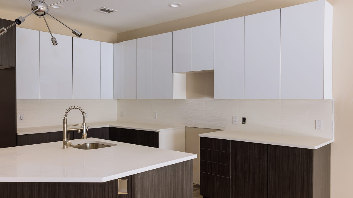 flat-pack laminate kitchen cabinetry installed in Melbourne
