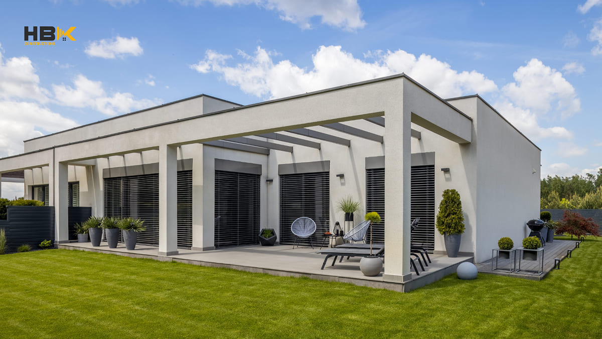 minimalist flat roof pergola clean lines Melbourne home