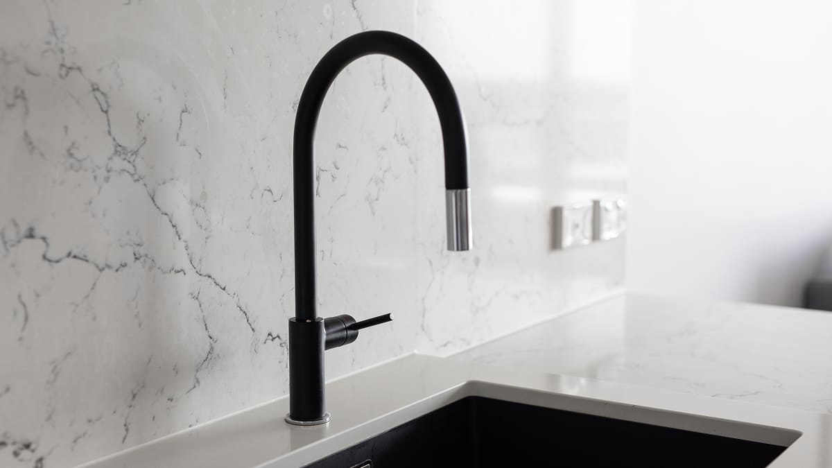 modern black tapware and sink in a Melbourne kitchen