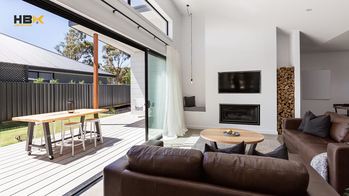 stacker doors opening a Melbourne living room onto a deck